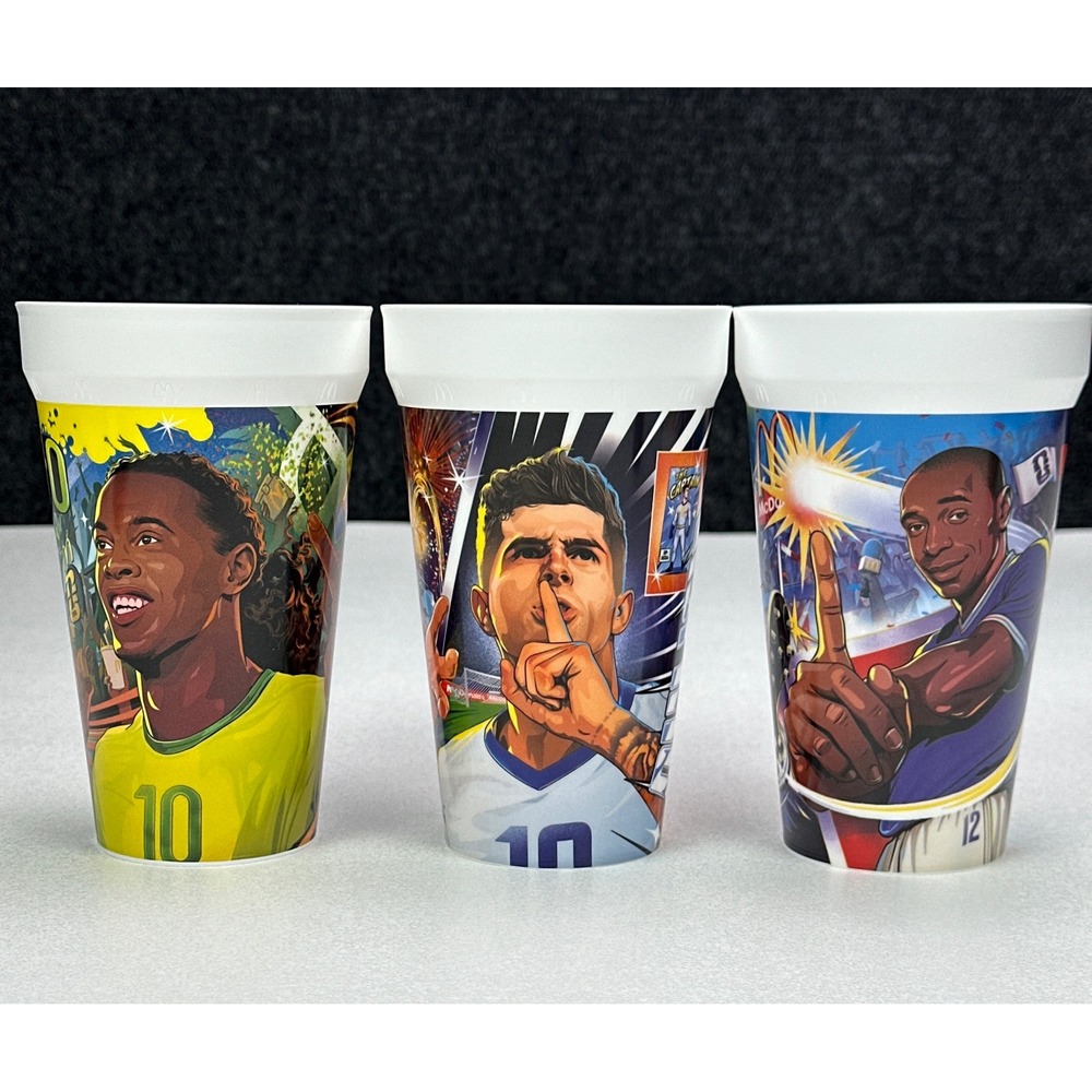 McDonalds 2026 FIFA World Cup Collectible Cups Ronaldinho Pulisic Henry Set of 3